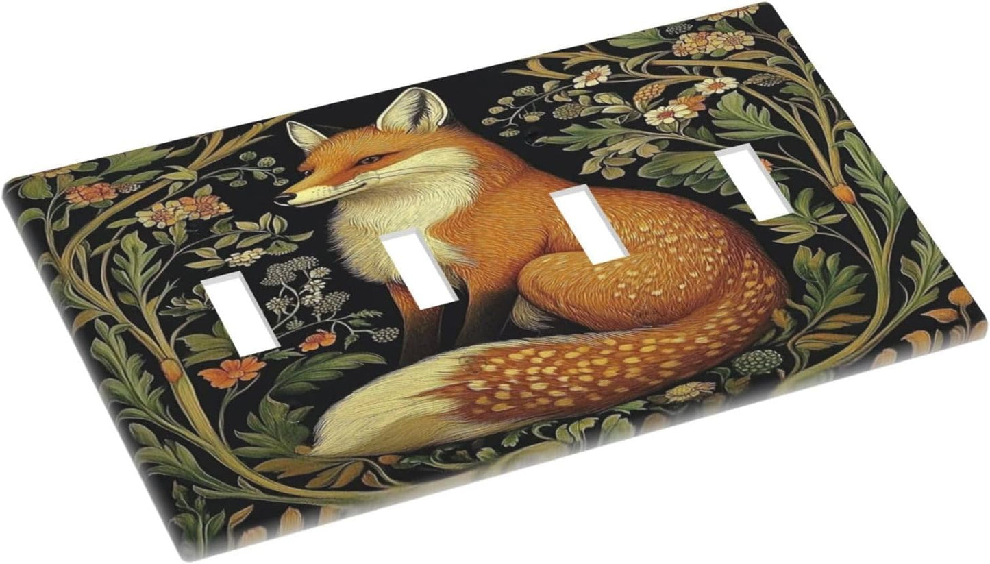 Fox Morris Plants Flowers Vine Colorful Floral Light Switch Covers Quad Toggle Electrical Faceplate 4 Gang Wall Plate Decorative Switch Plates For Bed Room Living Room Decor