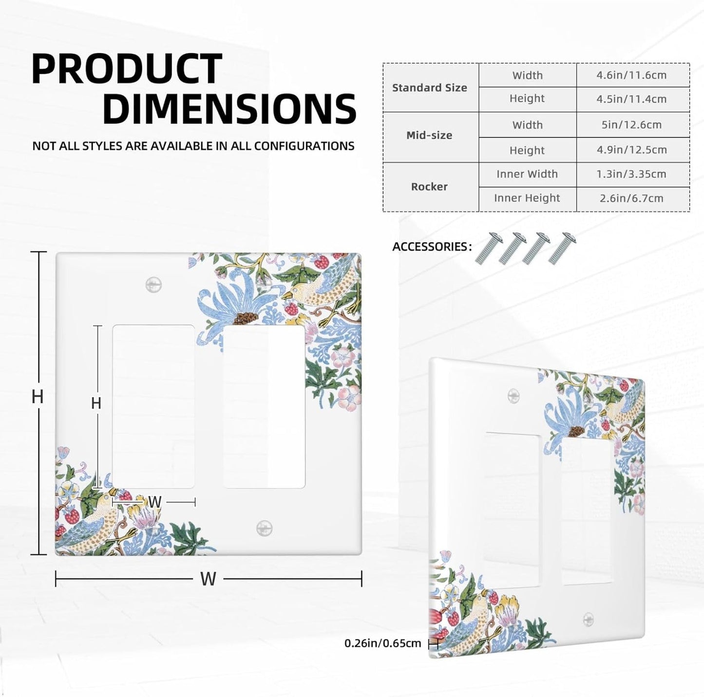 Decorative Outlet Covers Retro Morris Strawberry Rustic Plant Bird 2 Gang Wall Plate Double Rocker Two Switch Wall Cover Plate Jumbo Dual GFCI Faceplate for Bedroom Decor