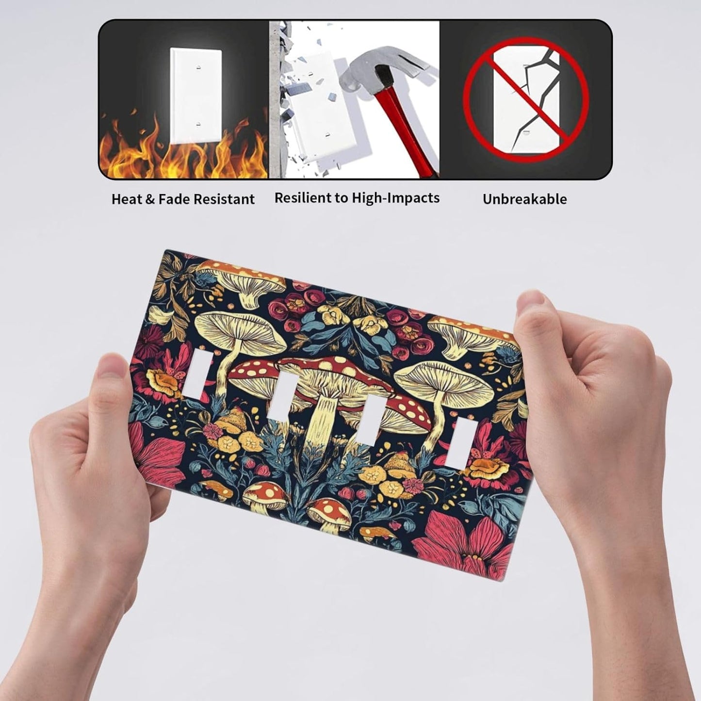 Light Switch Cover Plate Coloful Red Yellow Orange Magical Mushroom Forest 4 Gang Quad Toggle Wall Plate Electrical Outlet Cover Decorative Switch Plate Covers for Bedroom Home Decor