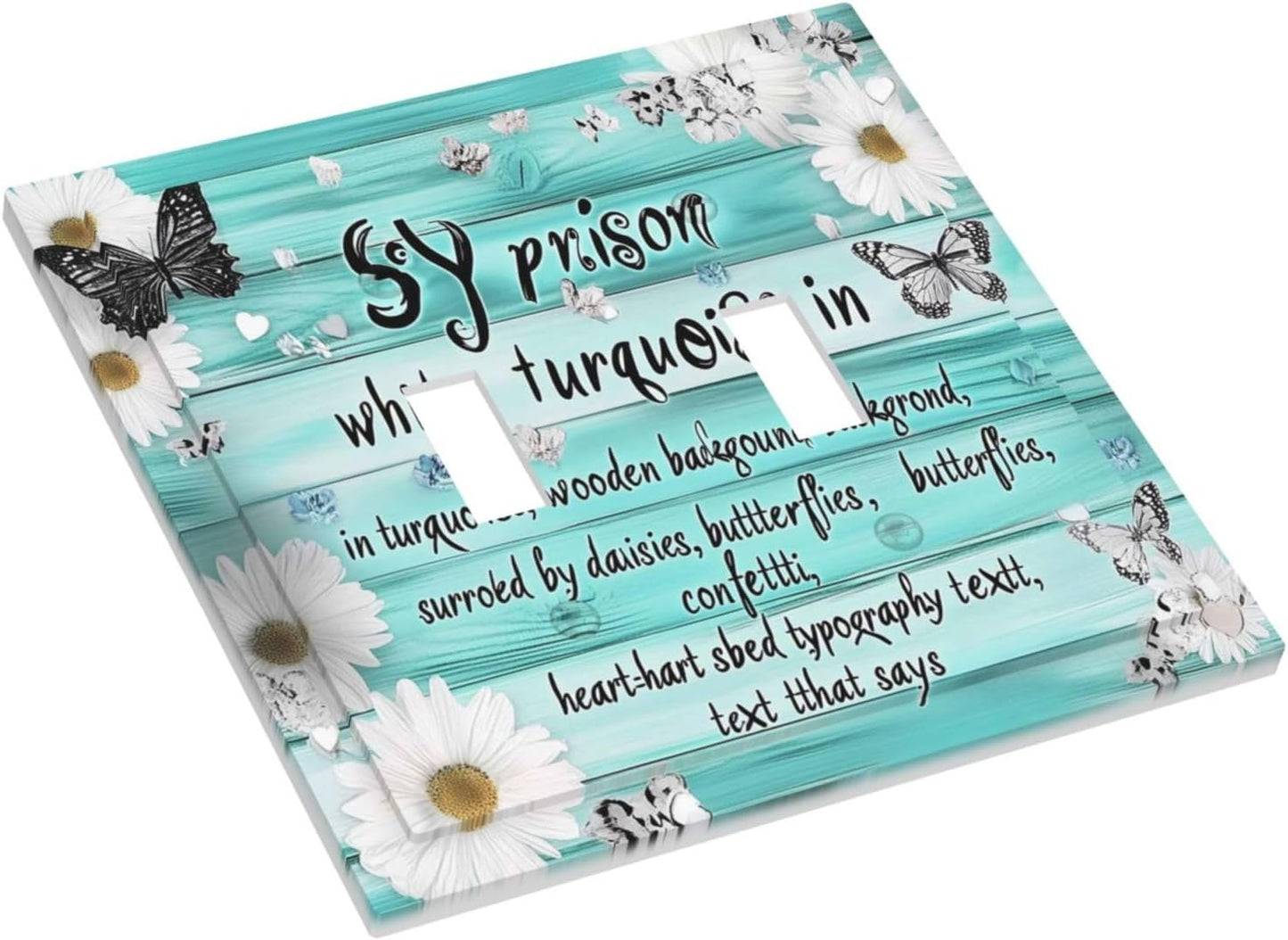 Teal Butterfly Daisy Rustic Wooden Signs Decorative Switch Plates 2 Gang Double Toggle Outlet Light Switch Cover Wall Plate Electrical Faceplate For Farmhouse Cabin Decor