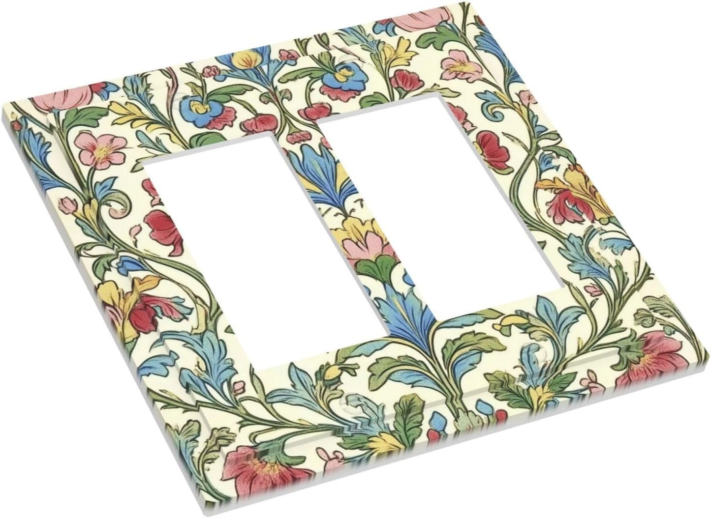 Decorative Outlet Covers Boho Red Floral Morris Plant Leaves 2 Gang Double Gfci Rocker Electrical Wall Panels Light Switch Cover Plate For Farmhouse Cabin Decor