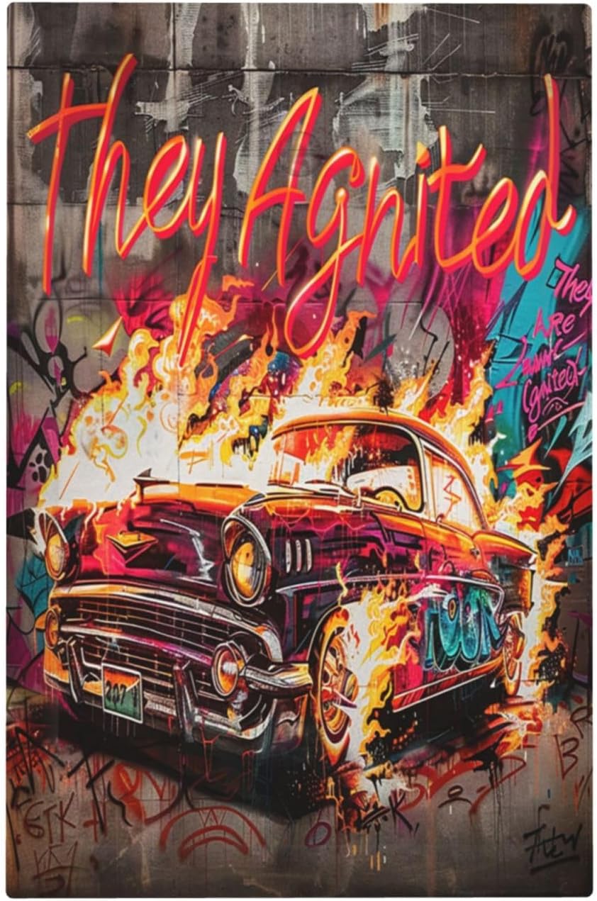 Light Switch Cover Plate Hip Hop Street Graffiti Flame Car 1 Gang No Device Blank Electrical Wall Plates Faceplate Decorative Switch Plate for Bedroom living Room Decor
