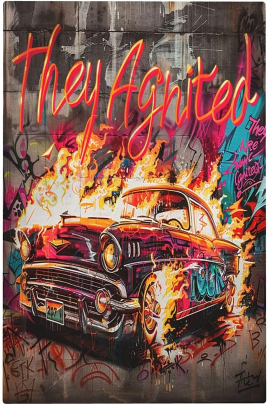 Light Switch Cover Plate Hip Hop Street Graffiti Flame Car 1 Gang No Device Blank Electrical Wall Plates Faceplate Decorative Switch Plate for Bedroom living Room Decor
