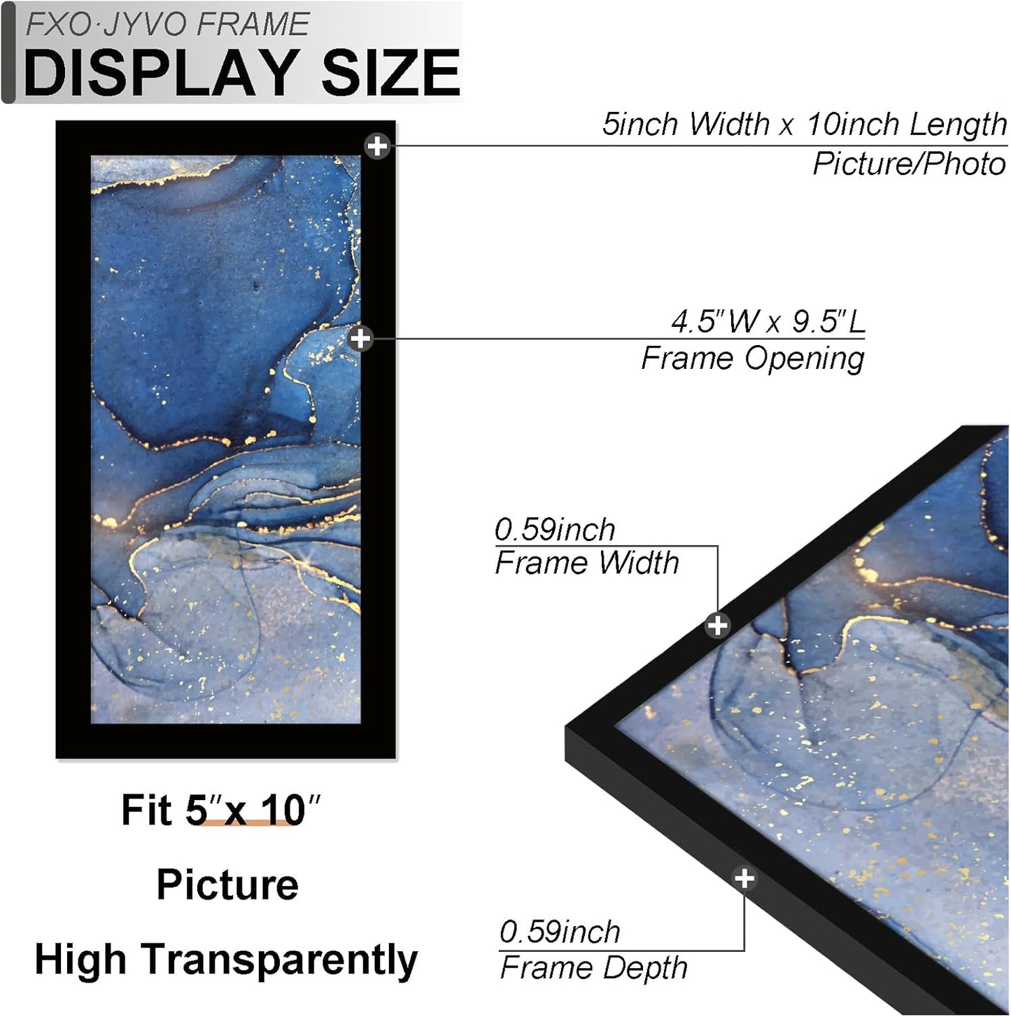 5x10 Picture Frame Set of 3, Black Frame for 5 x 10 Inch Picture Poster Photo, Light Weight and High Transparent 5 by 10 Frame for Wall - 3 Pack/Black/5"x10"
