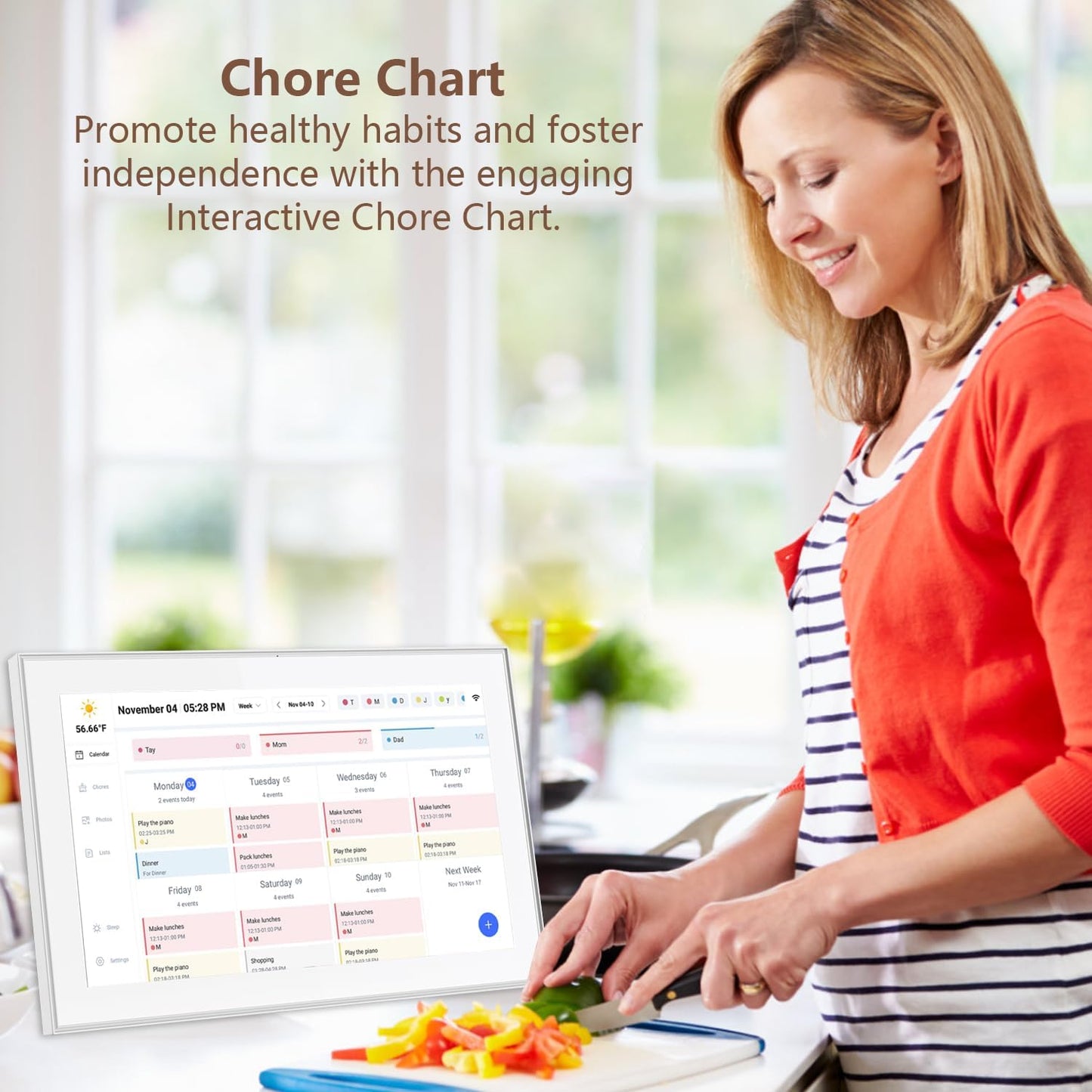 15.6 inch Digital Calendar & Chore Chart,Smart Touchscreen Interactive Display for Family Schedules, Wall & Desk Mountable, Digital Photo Frame Functon, Great for Organizing Your 2025 Calendar