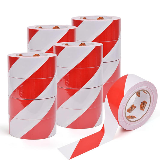 TAPEBEAR Hazard Caution Tape, 2inch x 150 Feet(50yds) Self Adhesive Warning Tape for Steps, High Visibility White Red Tape for Outdoor Construction Warning, Danger Zone, 16rolls