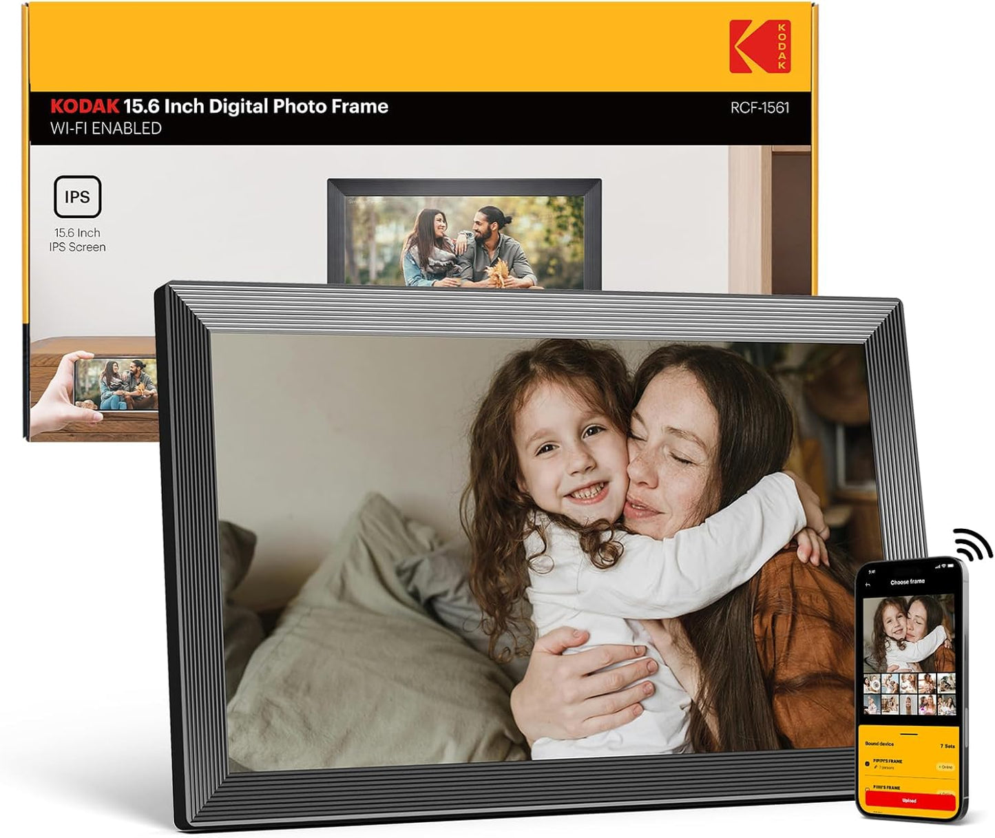 KODAK Digital Picture Frame, 32GB 15.6 Inch WiFi Digital Photo Frame 1920x1080 HD IPS Touch Screen, Auto-Rotate, Share Photos and Videos via KODAK App, Farther's Day for Man