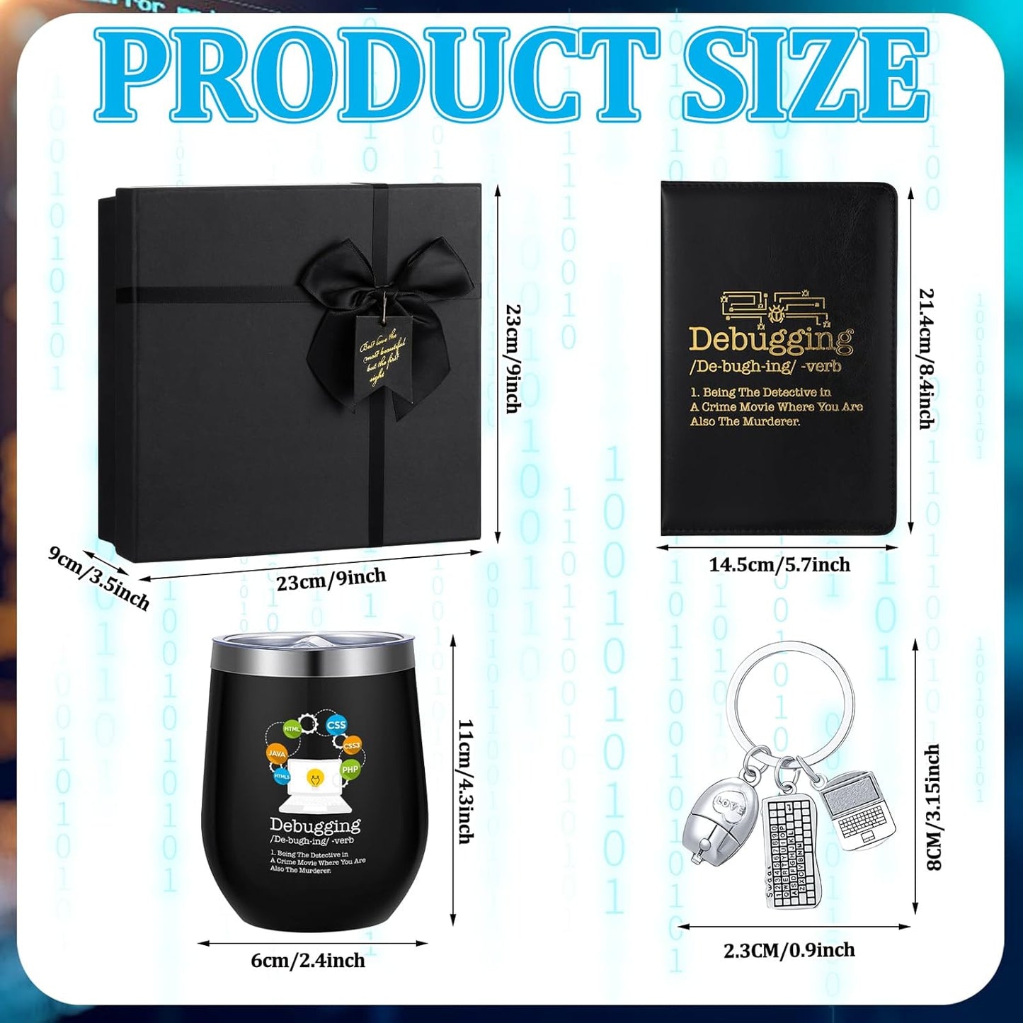 6 Pcs Computer Programmer Gifts for Men Debugging Definition Programmer Gifts 12oz Stainless Steel Cup Socks Keychain Pen Notebook Box for IT Developers Computer Geeks Nerd Hackers Coders