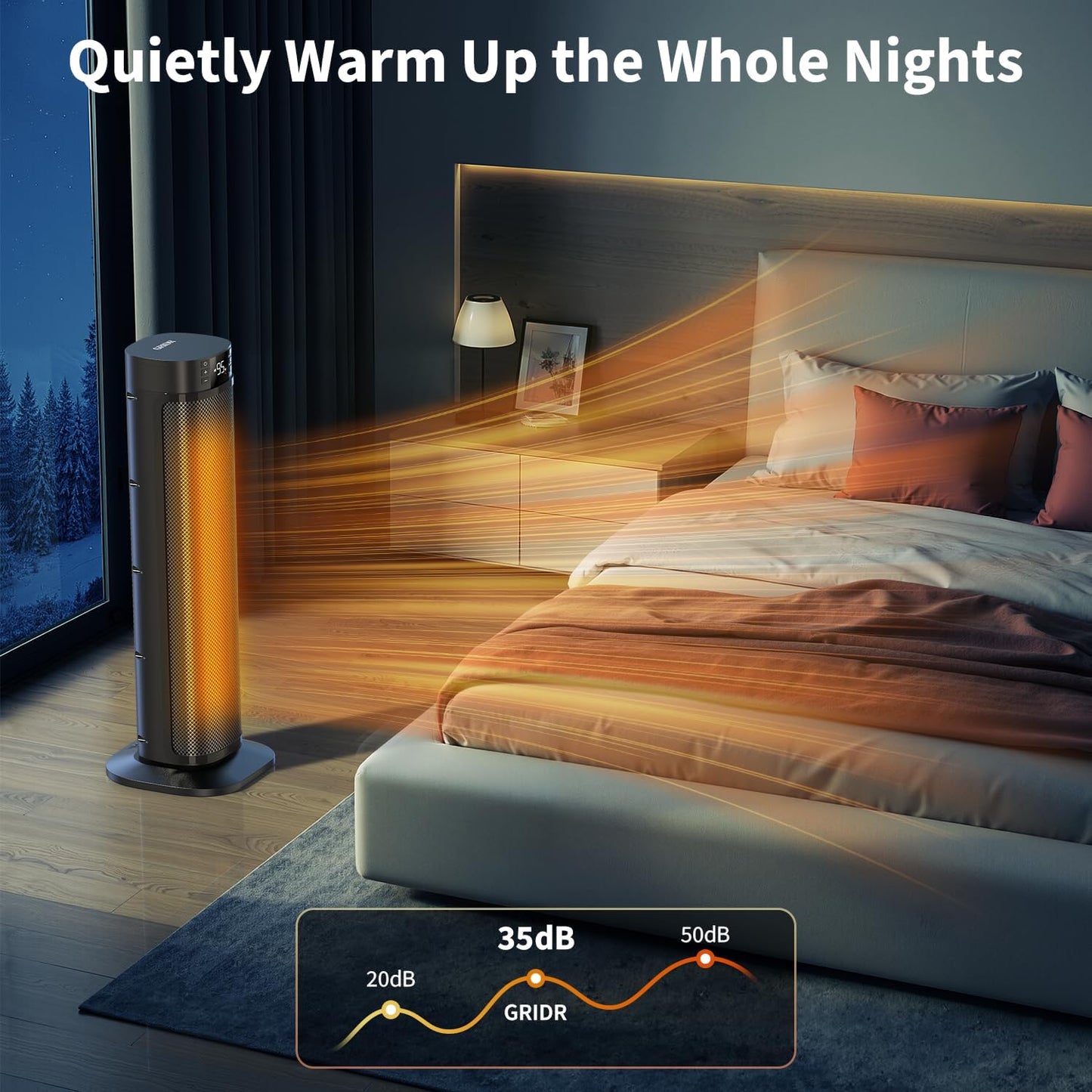 Space Heaters for Indoor Use, 24" Electric Space Heater, 1500W PTC Ceramic Heater for Office with Remote, Thermostat, 3 Modes, 35dB Quiet, 12H Timer Portable Heater for Bedroom Home Large Rooms