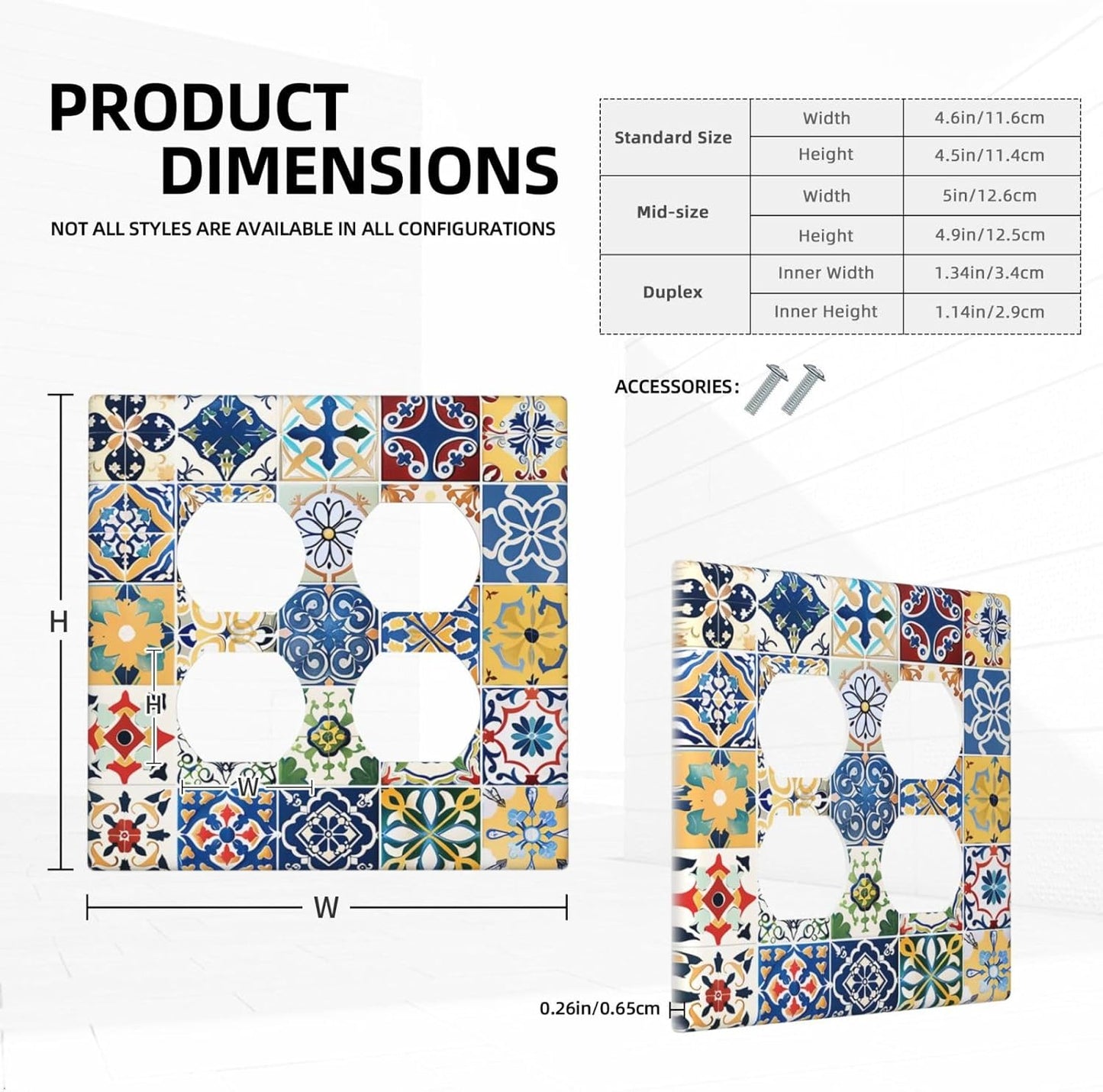 Outlet Covers Moroccan Traditional Mexican Talavera Til 2 Gang Double Duplex Decorative Light Switch Covers Electrical Wallplates Socket Faceplate for Kitchen Home Decor