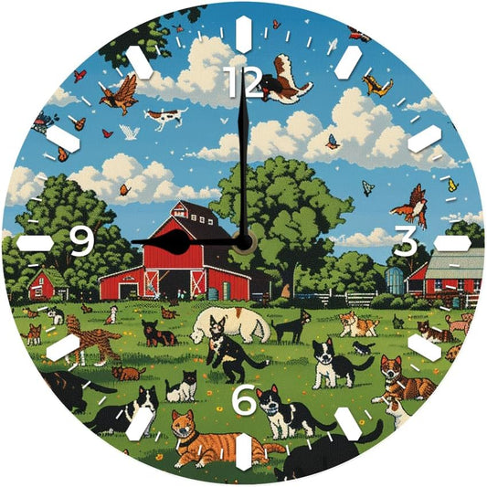 10 in Dog Pooping -5 Wood Wall Clock – Digital Time Display, Smart Home Compatible for Bedside or Workspace