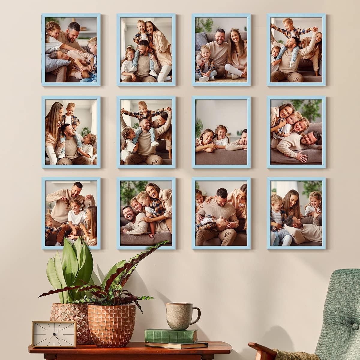 Renditions Gallery Set of 12, 8X10 Custom Photo Prints with Real Wood Picture Frames. Create Personalized Photos with Peel & Stick Photo Frames. Blue Frame