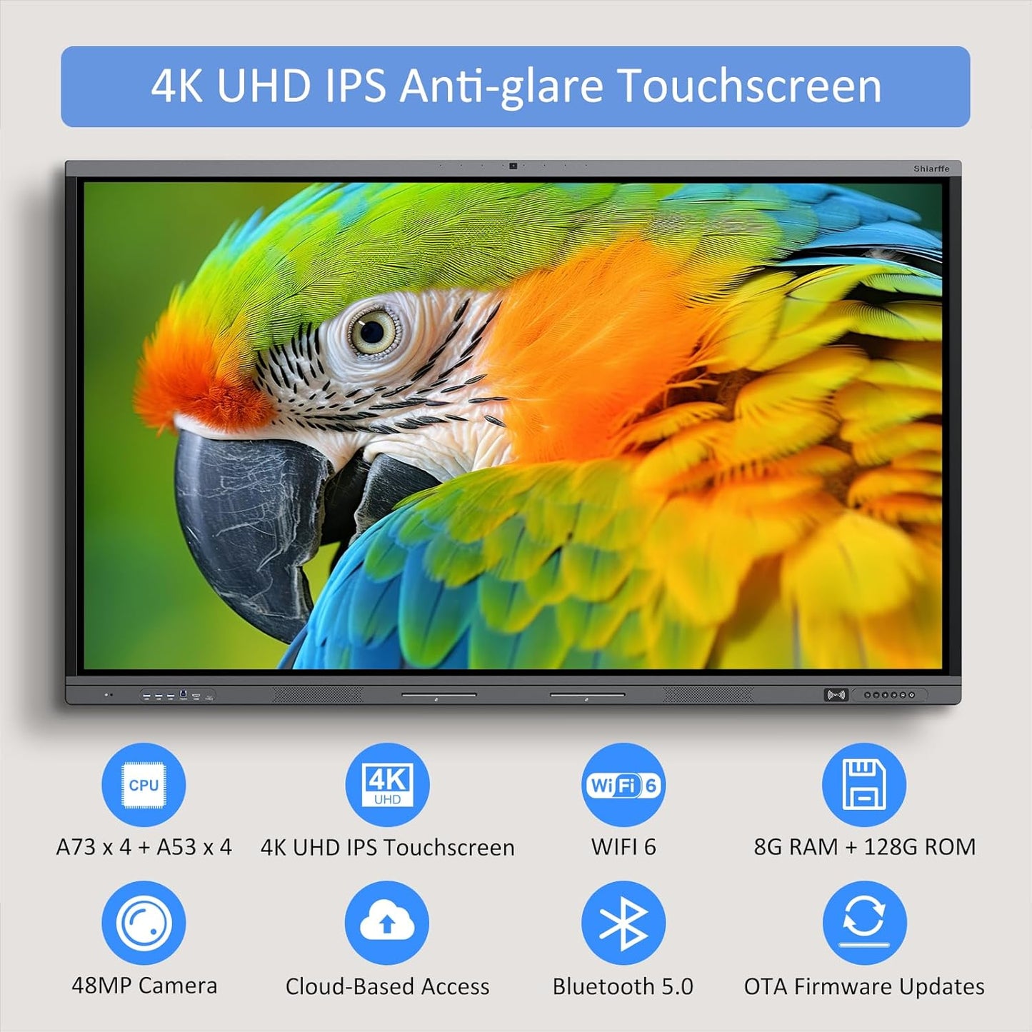 Shiarffe X5 Pro 4K 86 Inch Smart Board with Portable Stand, Google EDLA-Certified Digital Whiteboard, Touchscreen Interactive Display Built-in Camera for Classroom Office Hybrid Work Home, Android OS