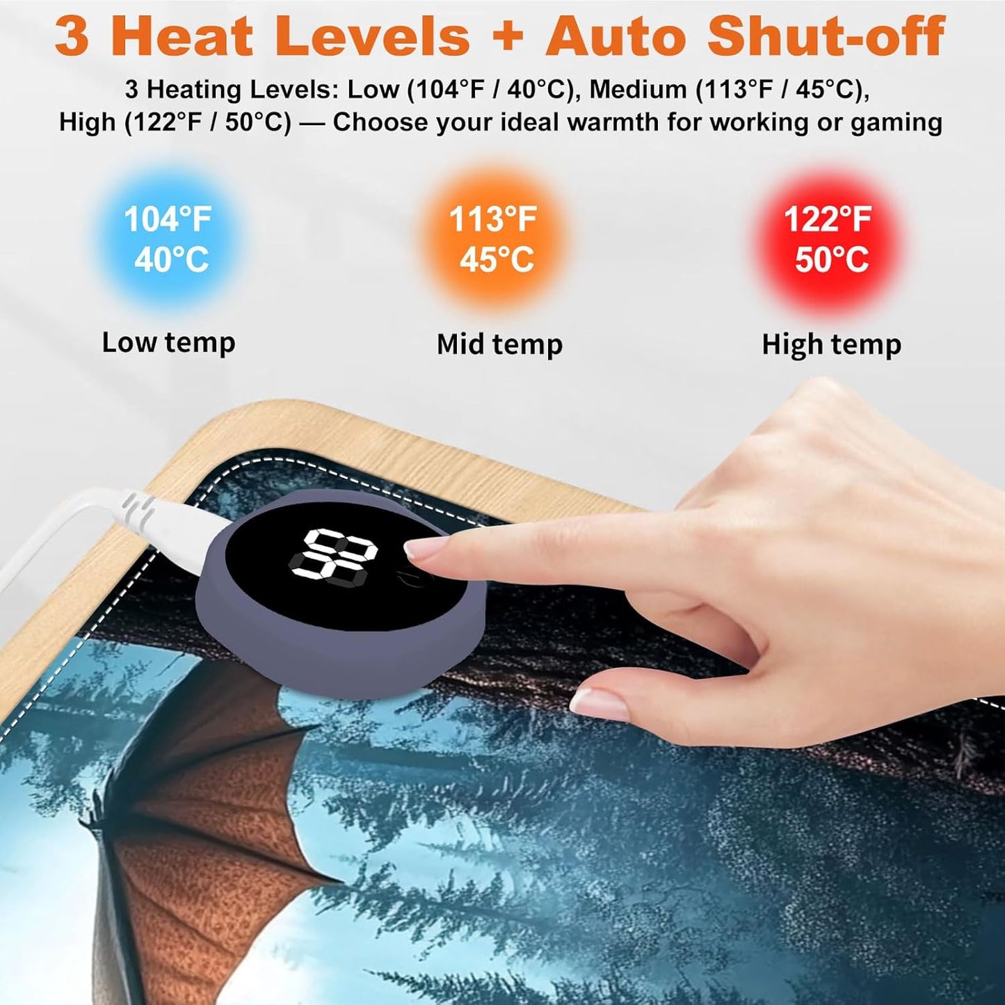 Heated Mouse Pad for Desk 31.5" x 13" – PU Leather Warm Desk Pad with 3 Heat Levels (104°F/113°F/122°F), Plug-in Electric Heating Mat with Auto Shut-Off, Waterproof & Rollable, Flying Dragon