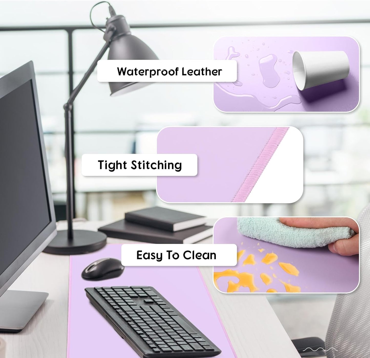 Konohan Heated Large Desk Mat PU Leather Warm Mouse Pad with 5 Heating Level & 4 Hour Auto Shut-Off Heating Keyboard Pad Warmer Gaming Mice Mat Only Supports 110v(Purple Color,31.5" X 13")