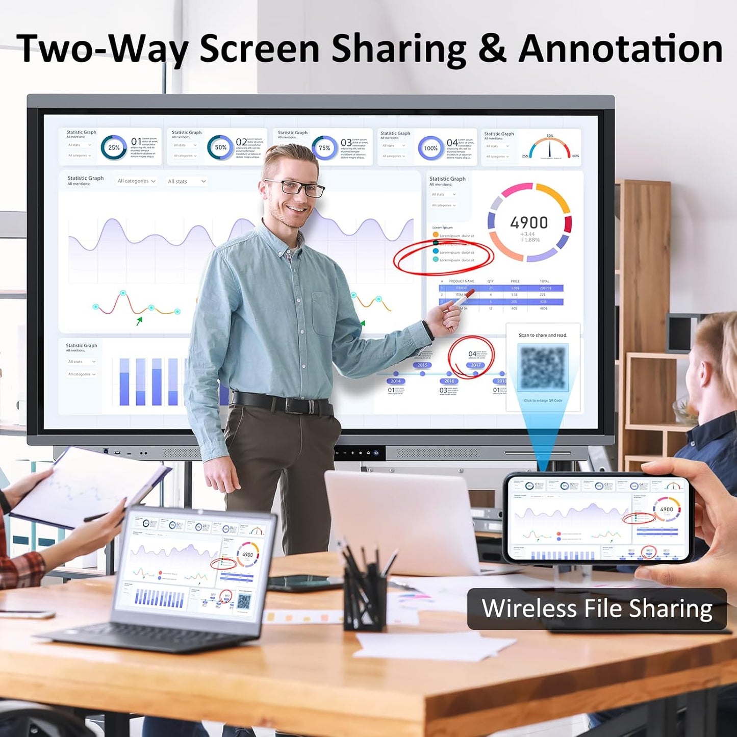 Shiarffe R9 Smart Board 4K Interactive Whiteboard EDLA-Certified All-in-One Touchscreen Digital Display Built-in 60W Speaker for Classrom Hybrid Work