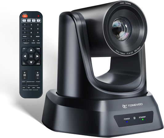 TONGVEO PTZ Camera 20X Optical Zoom HDMI IP Live Streaming SDI USB3.0 1080P 60fps PoE Supports for Church Services Worship Education Video Conference with OBS vMix Wirecast Zoom YouTube and More