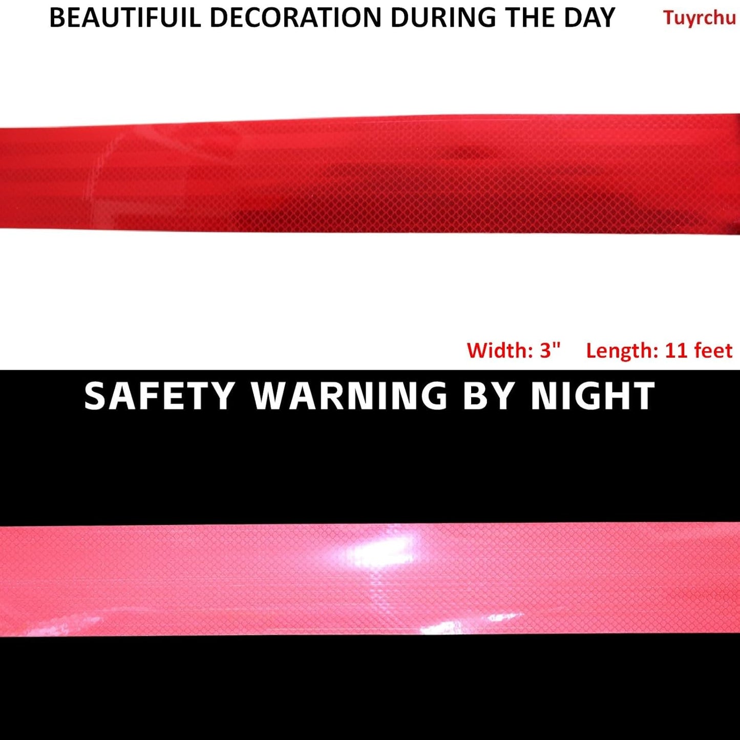 Non Fading Reflective Tape Red Outdoor Waterproof 3 inch, High Visibility Warning Industrial Marking Tape, Safety Stickers (11 feet)