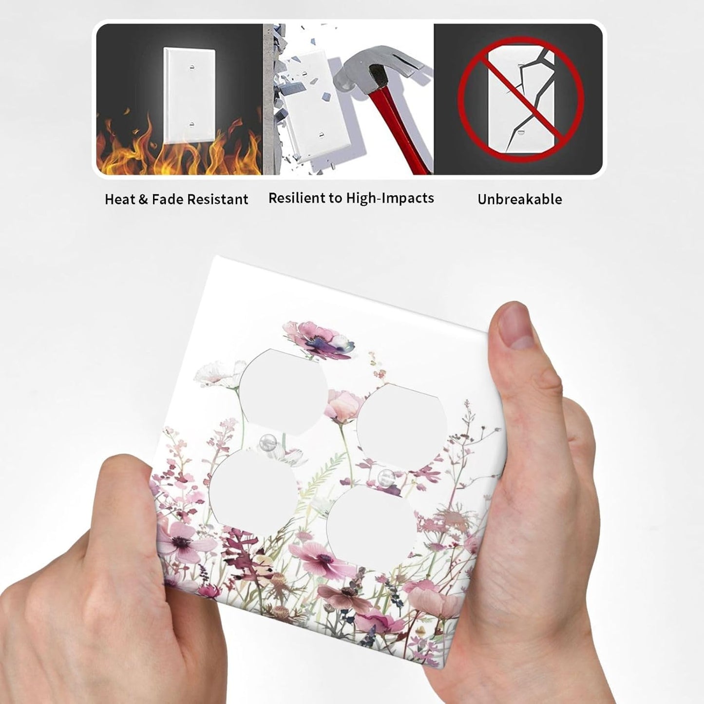 Floral Pink Watercolor Wildflowers Plant Flower Outlet Covers 2 Gang Double Duplex Decorative Light Switch Covers Electrical Wallplates Socket Faceplate for Bedroom Living Room Decor