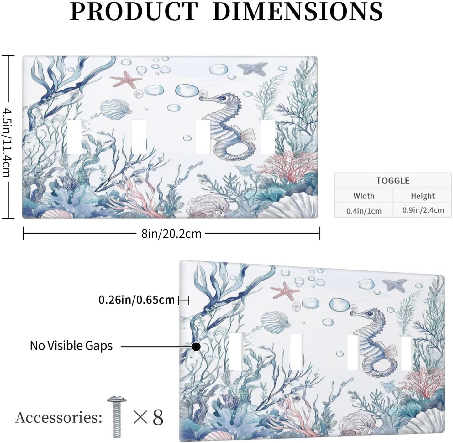 Light Switch Covers Ocean Coral Seahorse Seashell Starfish Quad Toggle Electrical Faceplate 4 Gang Wall Plate Decorative Switch Plates For Bathroom Home Decor