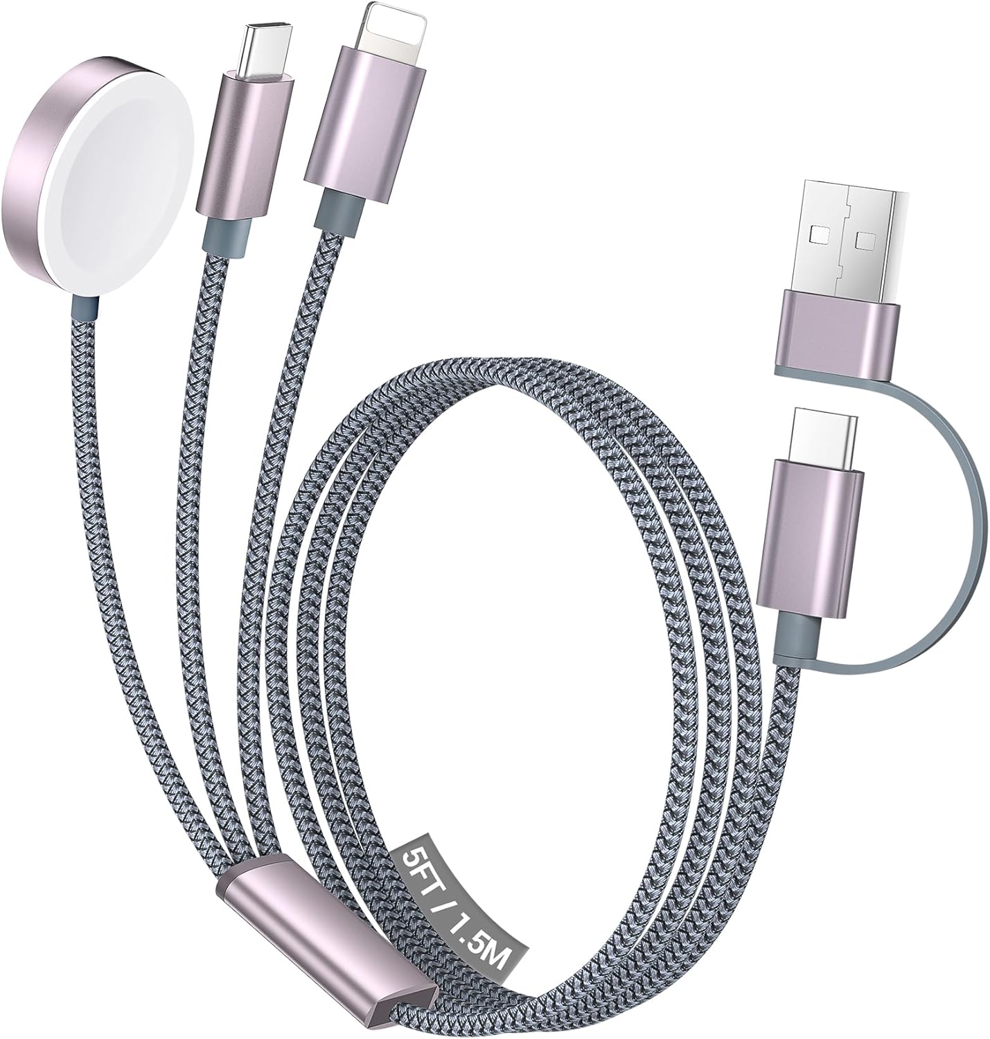 Temdan for Travel Vacation Essentials,3 in 2 USB C Cable for Apple Watch Charger/iPhone 17 Charger/Lightning,Multi Charging Cable Cord,Camping Essentials,Designed for iWatch &iPhone 16-12-5FT