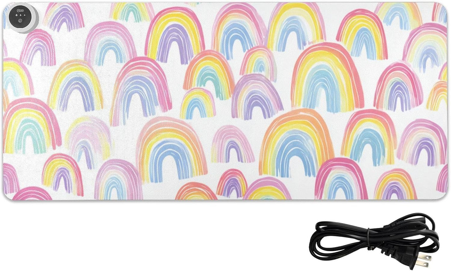 Heated Desk Pad Mouse Pad 31.5x13 Inch PU Leather Desk Mat with 3 Heat Levels Large Mouse Gaming Computer Laptop Mat Gradient Cute Rainbows