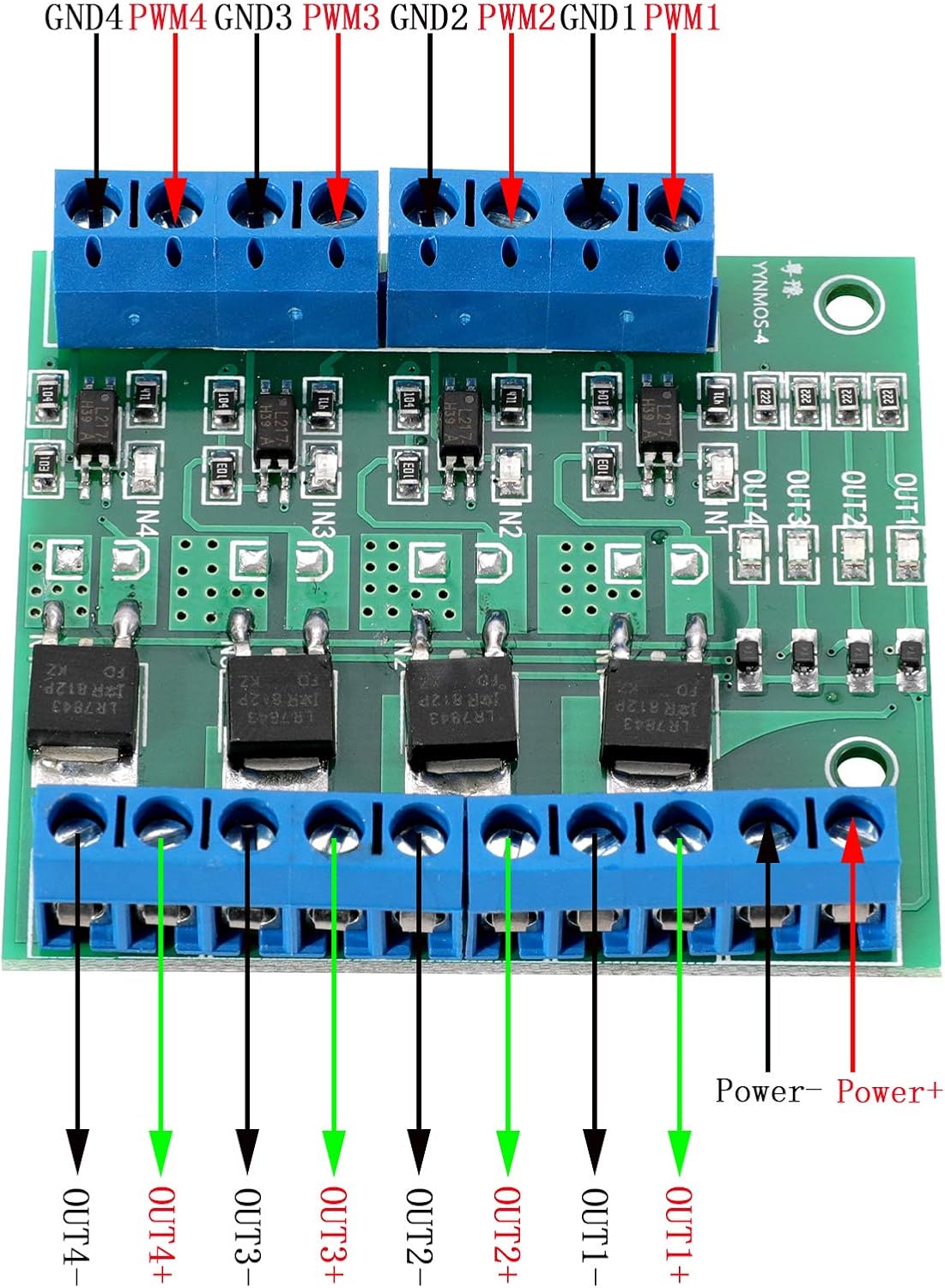 MOSFET Trigger Switch 4 Channel Drive Module 400W DC 3.7-27V 10A Large Power PWM Adjustment Electronic Switch Control Board