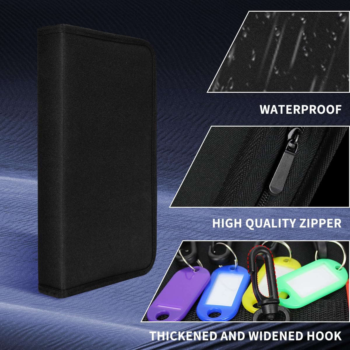 Portable Zippered Key Case,Organizer Waterproof Key Binder with 36 Key Hooks and Tags,Portable Key Storage for Rental Management Real Estate Sales Hotel Executives and Car Service