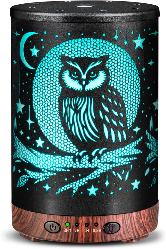 Essential Oil Diffuser Metal Aromatherapy Diffuser, Cool Mist Diffuser with 7 Color Lights for Home Office Spa (Owl)