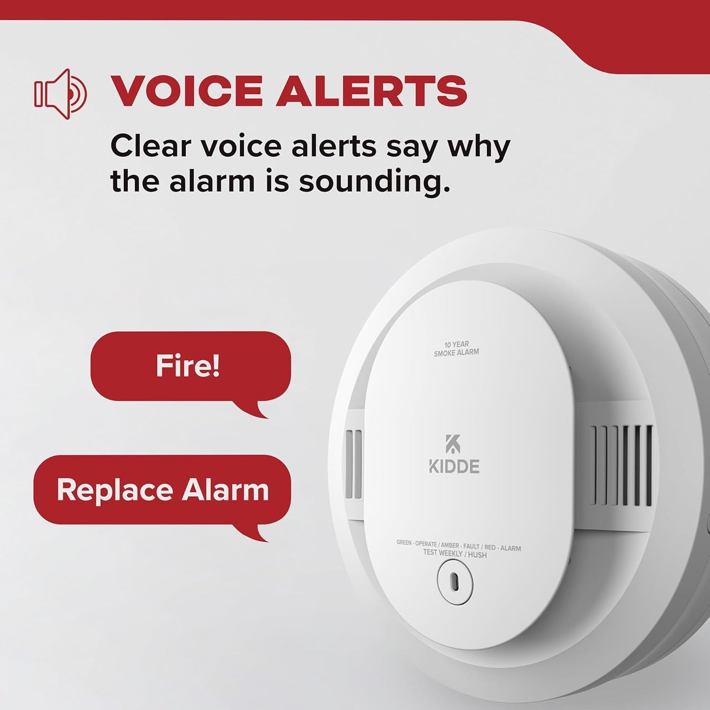 Kidde Hardwired Smoke Detector for Home, 10-Year Battery Backup, Interconnectable, Voice Alerts, 3-Pack