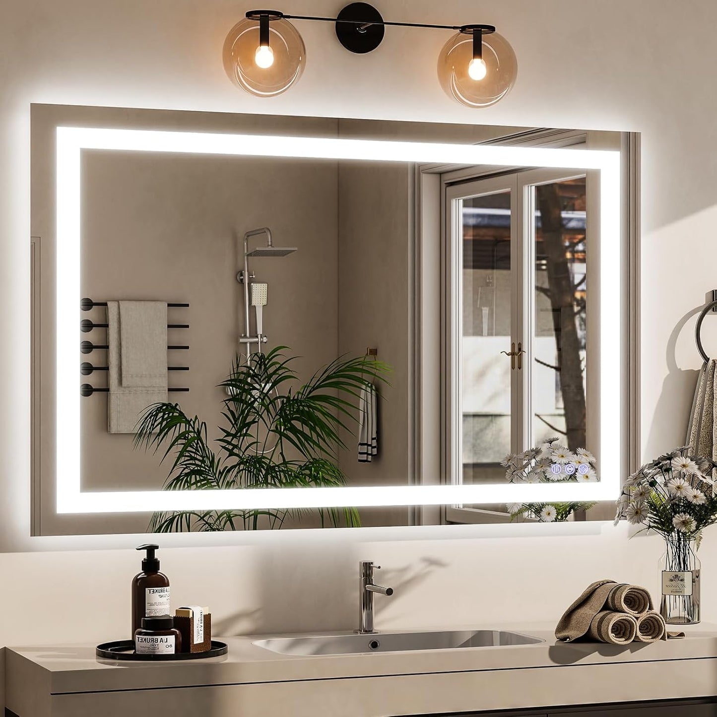 VooBang Large LED Bathroom Mirror 30 x 55 inches - 3 Adjustable Lighting Modes Lighted Smart Bathroom Vanity Mirror, Anti-Fog, Memory Function, Tempered Glass, Wall Mounted Horizontally Vertically