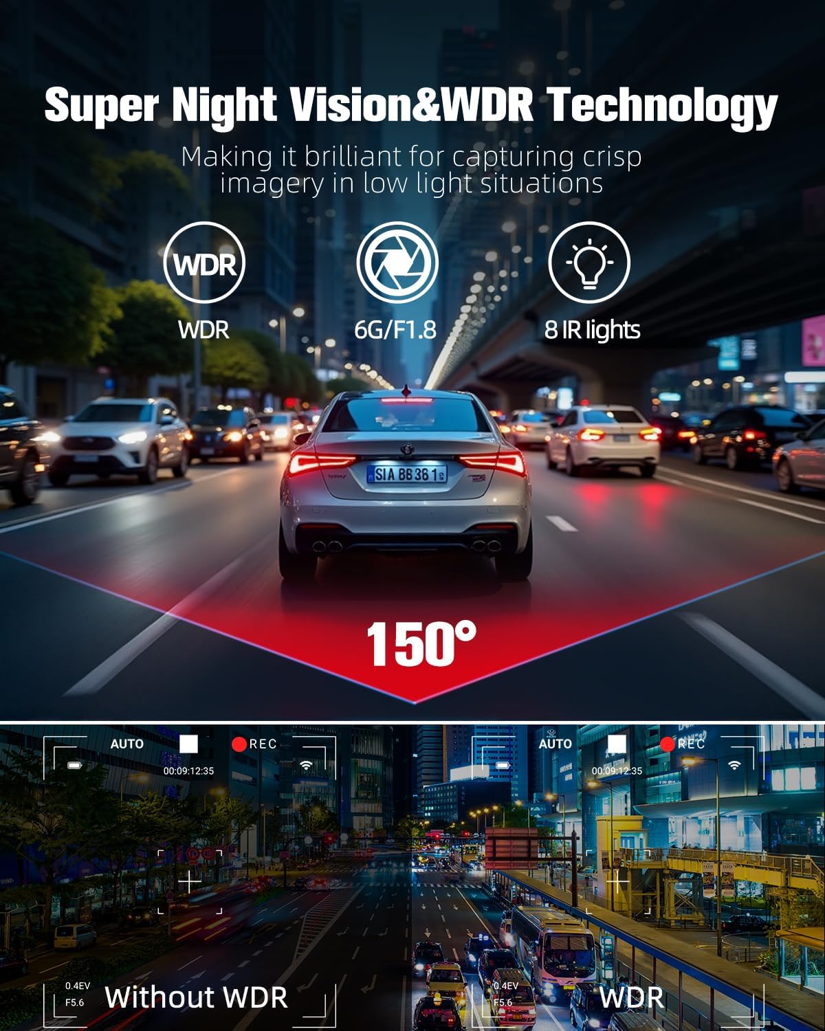 CATCATCH 4 Channel Dash Cam 360° View,4K Front and Rear Dash Camera for Cars,WDR Night Vision,Smart Voice Control,Built-in WiFi&GPS,G-Sensor,24H Parking Mode,Free 64GB SD Card,Suction Cup