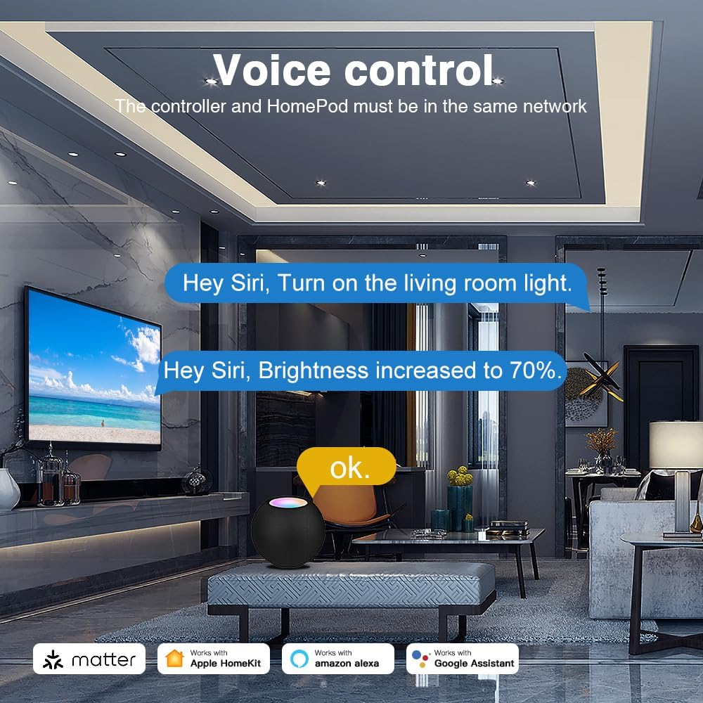GLEDOPTO Matter RGBCCT LED Controller 20A Current Max for PWM Analog LED Strip Light APP Voice Control RGBW RGB Dimmable Work with Homekit Google Amazon Echo Alexa (Matter Hub Required)