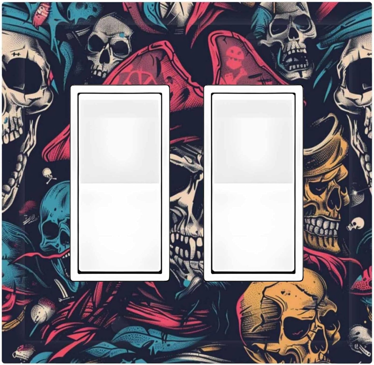 Decorative Outlet Covers Pirate Colourful Skeleton Red Hat 2 Gang Double Gfci Rocker Electrical Wall Panels Light Switch Cover Plate For Farmhouse Cabin Decor