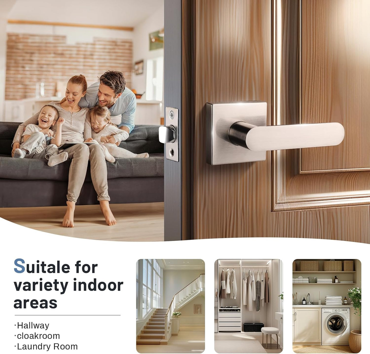 KNOBWELL 3 Pack Interior Door Handle,Satin Nickel Finish Door Levers, Passage Knob for Closet Hallway, Zinc Alloy Construction, 250,000-Cycle Durability