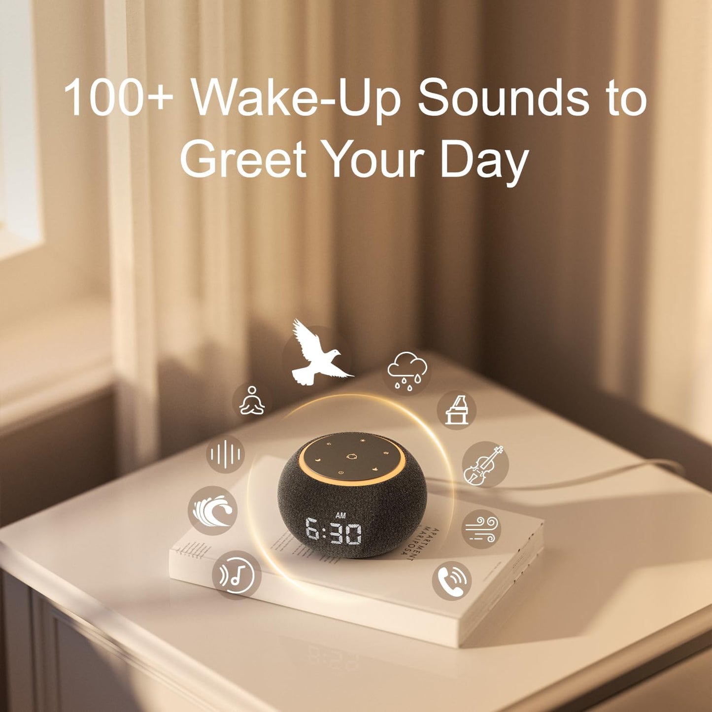 Hotmoon Alarm Clock with Sound Machine for Sleep, Luna Pro Dual-Stage Alarm, 507 Non Looping Sounds, Smart Night Light & Timer, Pink Green Brown White Noise Machine for Sleeping Adult Office Plug in