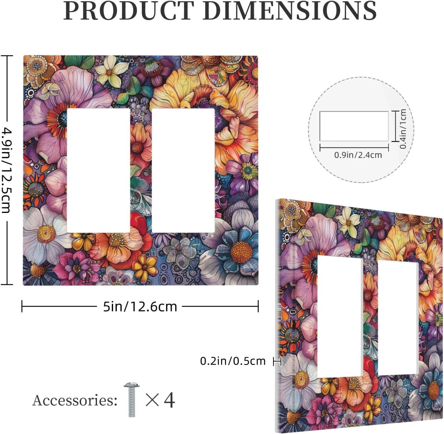 Decorative Outlet Covers Colorful Bohemian Flowers Vintage Boho Floral 2 Gang Double GFCI Rocker Electrical Wall Panels Light Switch Cover Plate for Bed Room living Room Decor
