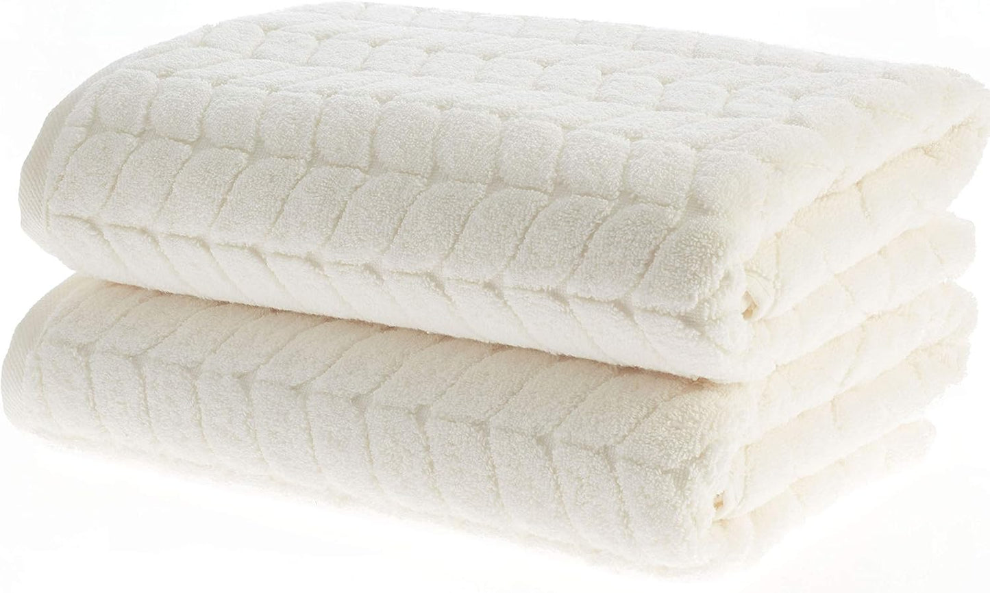 BAGNO MILANO Turkish Bath Towels, Soft Plush Jacquard Luxury Bath Towels, Quick Dry Towel Set (Cream, Bath Sheet)