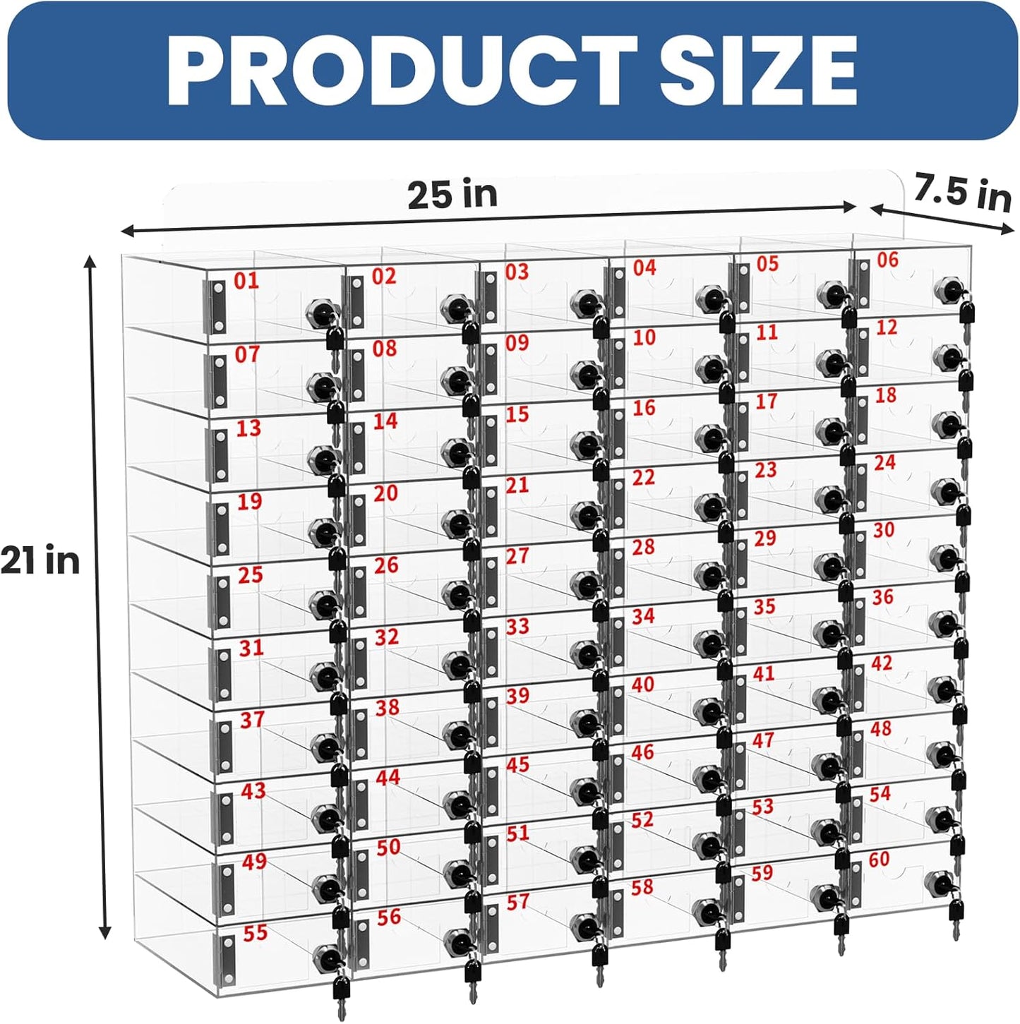 Cell Phone Locker 100 Slots, Wall-Mounted Cell Phone Lock Box with Keys, Acrylic Cell Phone Storage Locker for Employees Office Classroom Gym, Clear Cell Phone Locker Cabinet for Storage (60 Slots)