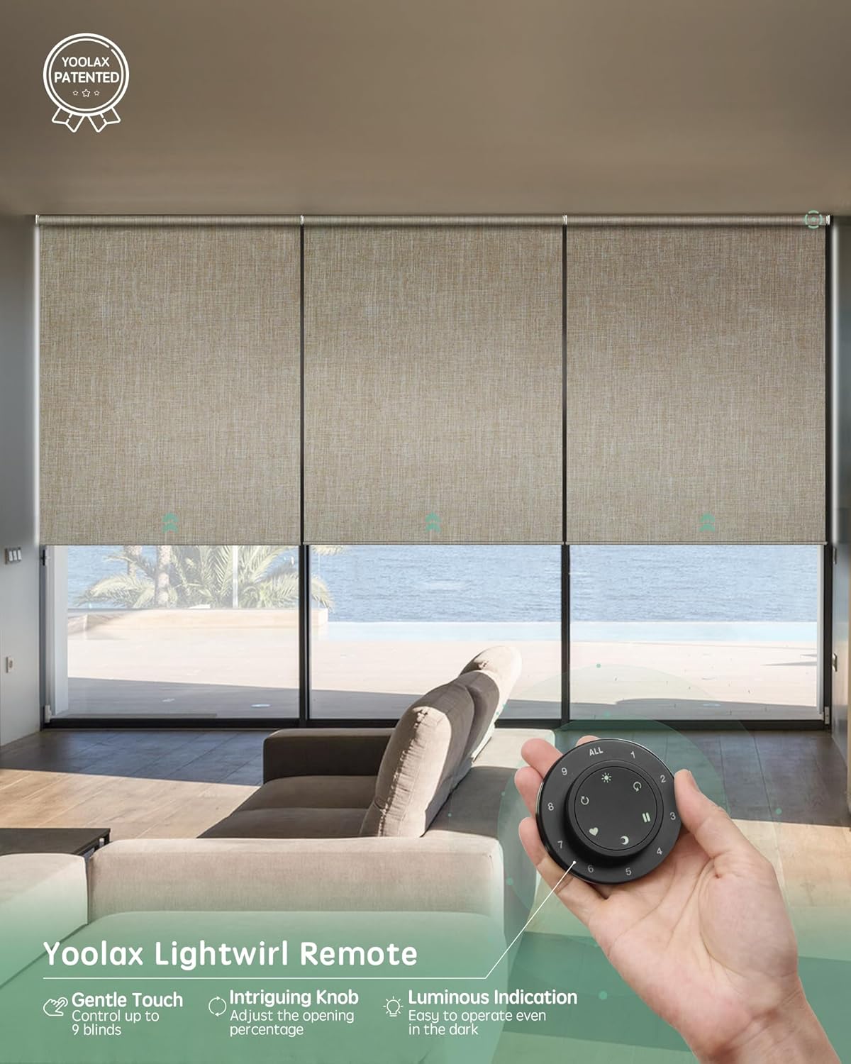 Yoolax Smart Coupled Roller Shades Compatible with Alexa Google, Motorized Blinds with Remote Blackout Coupled Roller Shades for X-Large Windows, Custom Size (XL Coupled-Beige)