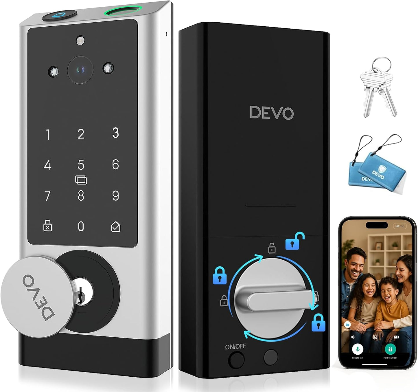 DEVO G1 6-in-1 Video Smart Lock with Camera & Doorbell, Keyless Entry Door Lock with Fingerprint, Auto Locks, App Remote, Built-in Wi-Fi Smart Deadbolt for Front Door