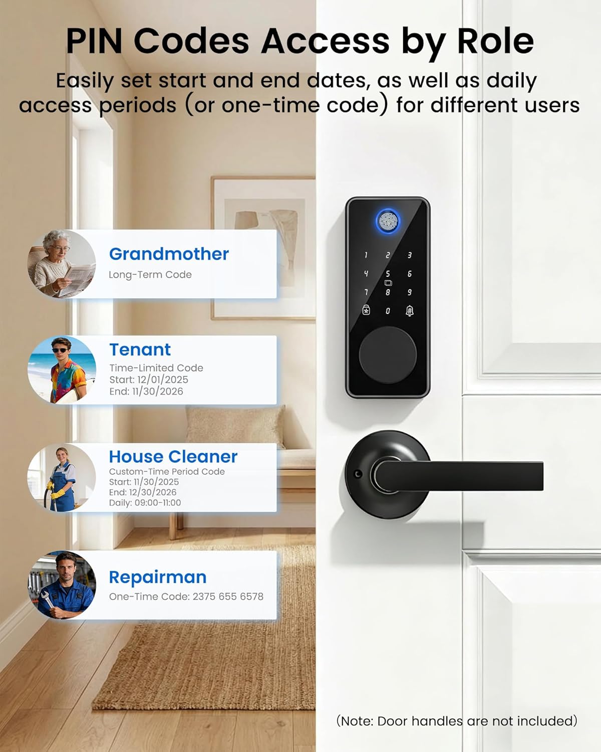 Smart Door Lock, Fingerprint Keyless Entry Deadbolt for Front Door App Control, Electronic Touchscreen Keypad, Auto Locking, IP54 Waterproof, Easy Install Digital Lock