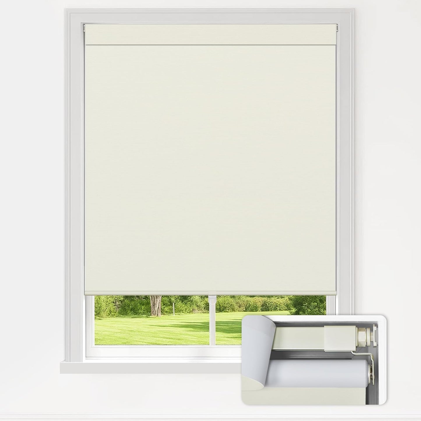 LazBlinds No Drill Blinds for Indoor Windows, Blackout Roller Shades, Cordless Window Blackout Blinds, Thermal Insulated Fabric UV Protection for Home and Office, 31" W x 72" H, Cream
