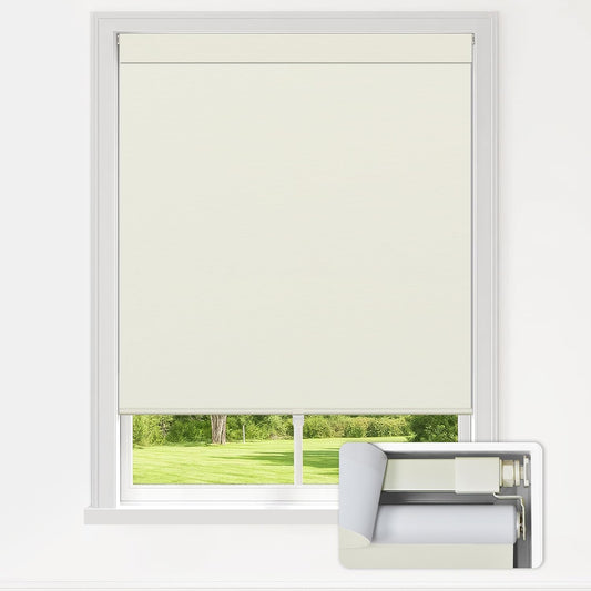 LazBlinds No Drill Blinds for Indoor Windows, Blackout Roller Shades, Cordless Window Blackout Blinds, Thermal Insulated Fabric UV Protection for Home and Office, 30" W x 48" H, Cream