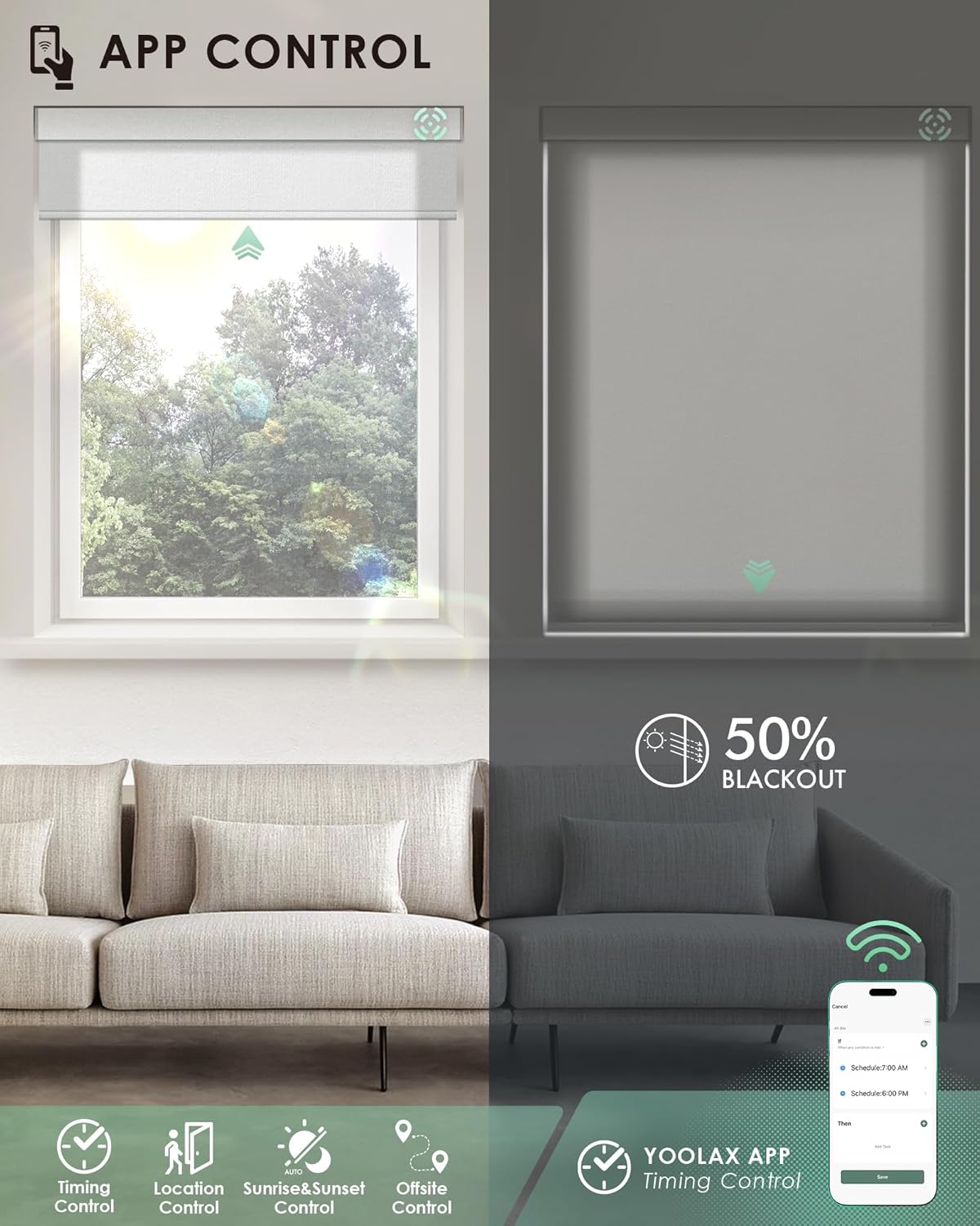 Yoolax Motorized Blinds with Remote, Light Filtering Smart Blinds Work with Alexa Google Home, Automatic Roller Shades for Indoor Windows Living Room, Custom Size (Pure White)