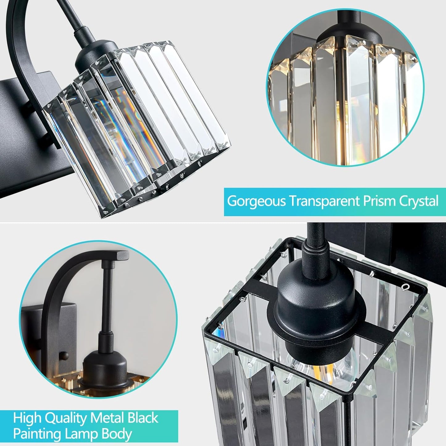 Crystal Vanity Lights 6-Light Black Bathroom Vanity Lights Modern Crystal Bathroom Light Fixtures Over Mirror 51.18" Long Vanity Light for Bathroom