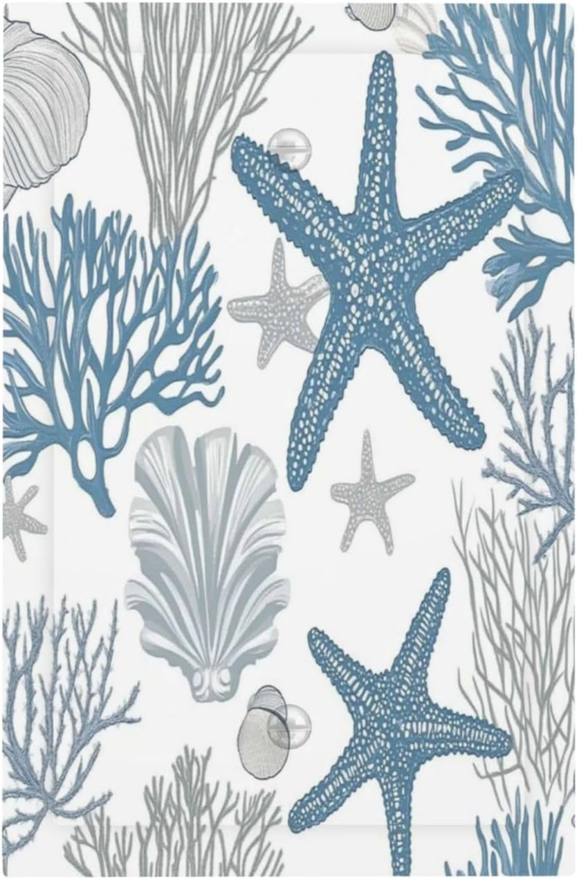 Blue Starfish Nautical Beach Conch Coastal Coral Shell Light Switch Cover Plate 1 Gang No Device Blank Electrical Wall Plates Faceplate Decorative Switch Plate For Kids Room Bathroom Decor