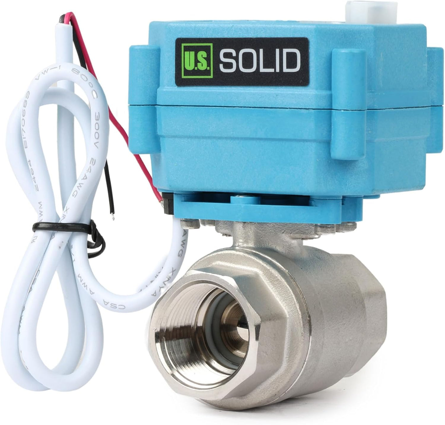 U.S. Solid Motorized Ball Valve - IP67 3/4inch Stainless Steel Ball Valve 110-230V with Waterproof Cover, Full Port, 2 Wire Auto Return, Normally Closed