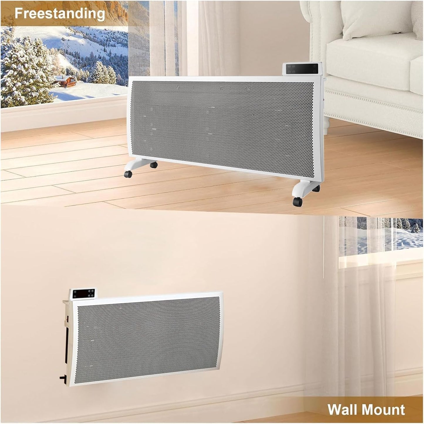Infrared Space Heater: 1500W Portable Stand or Wall Mount Smart Electric Heater for Indoor Use Remote Control Bedroom & Office