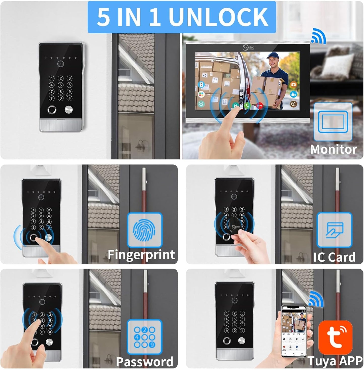 Wired Video Door Phone Apartment Intercom System,10 Inch Touch Monitor with 1080P doorbell,Support Fingerprints, RFID Cards,Passwords,Unlock Motion Detection for Home (2 Doorbell + 1 Monitor)